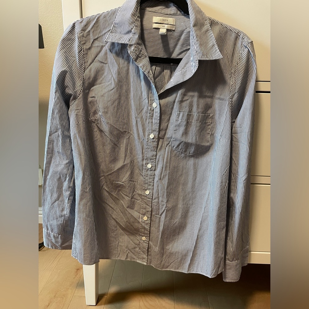 J. Crew Navy and White Striped Button Down Shirt